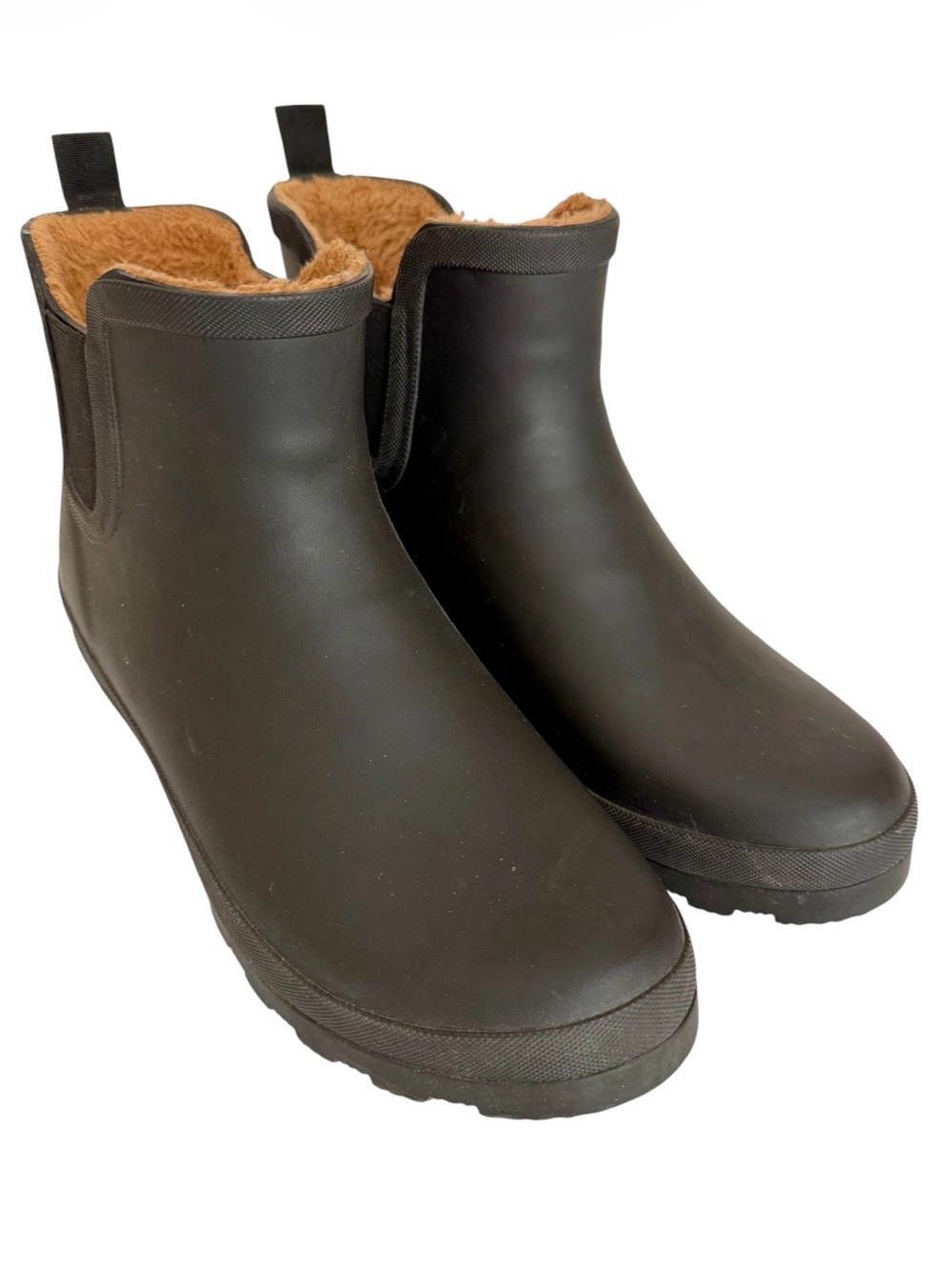 Chooka Womens Chelsea Rain Boots sz 10 Classic Black Faux Fur Lined Rubber